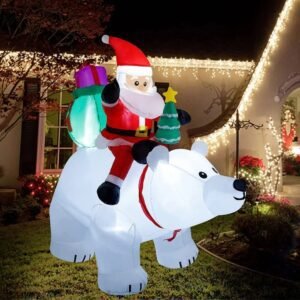 Structure Noel Gonflable Pere Noel Sur Un Ours Blanc