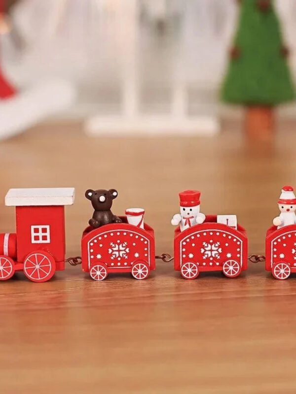 Train De Noel Rouge En Bois 1