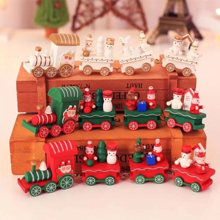 Train De Noel Vert En Bois 1