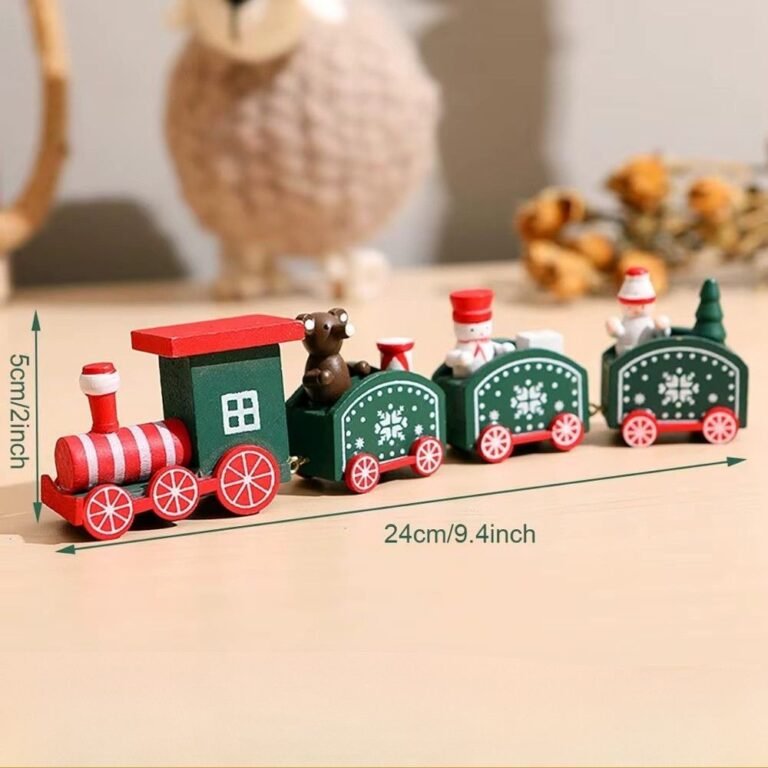 Train De Noel Vert En Bois 3